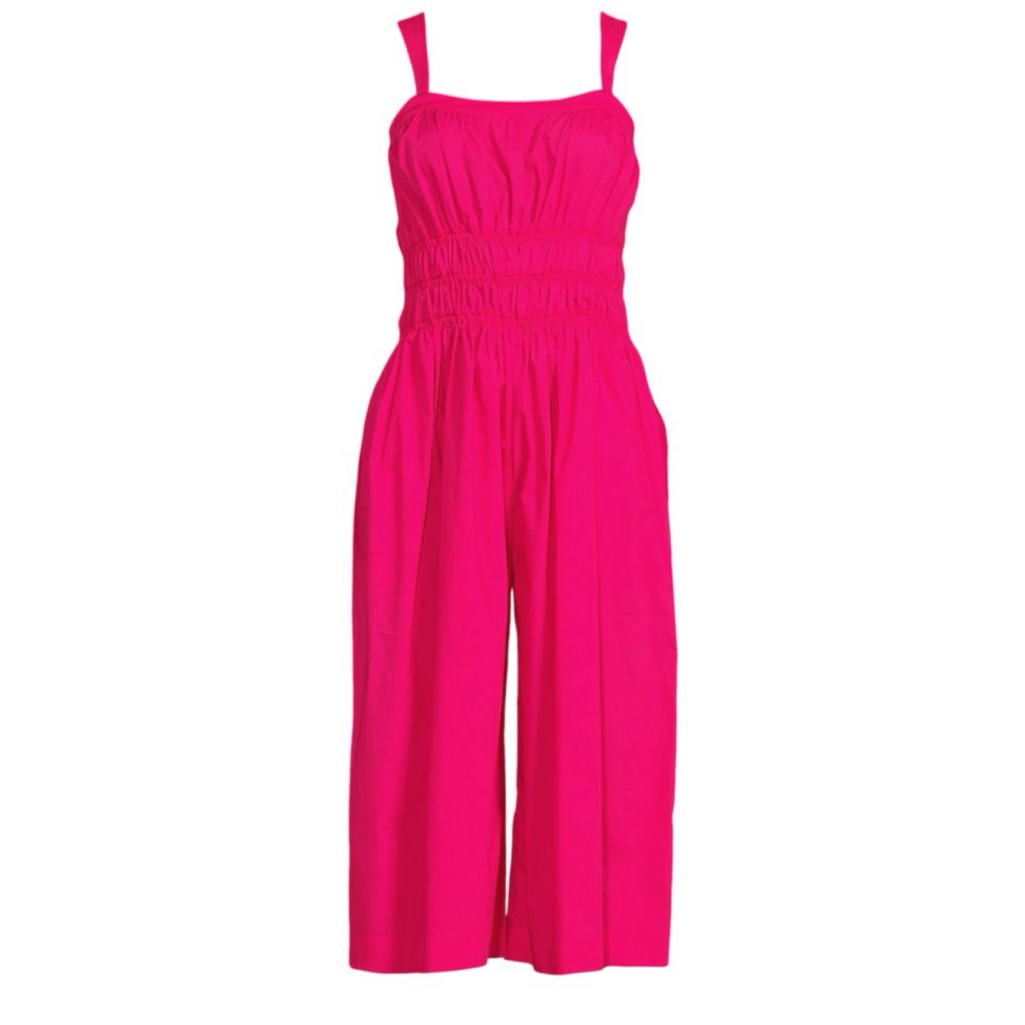 Pinko Vibrant Pink Jumpsuit , Square Neck, Strapless, Smocked Waist, Cotton